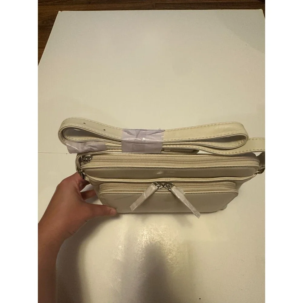 NWT ili New York Leather Crossbody Organizer Bag In Bone RFID